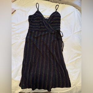 Francesca's Collections Black Dress with Multicolored Stripes